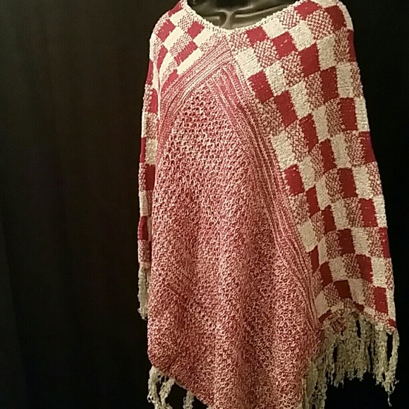 Ladies poncho one-size-fits-all red and Gray - Picture 1 of 4